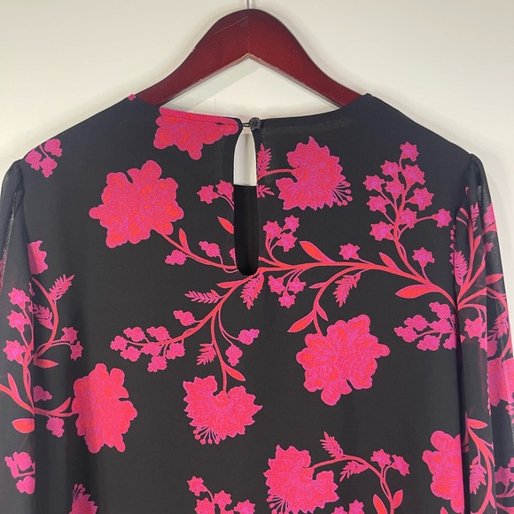 Sanctuary‎ Black and Pink Floral Blouse Simi sheer sleeve - Picture 6 of 12